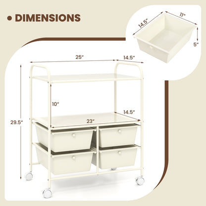 4 Drawers Shelves Rolling Storage Cart Rack, White File Cabinets   at Gallery Canada