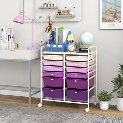 12-Drawer Rolling Storage Cart with Removable Drawers and Lockable Wheels, Purple File Cabinets   at Gallery Canada