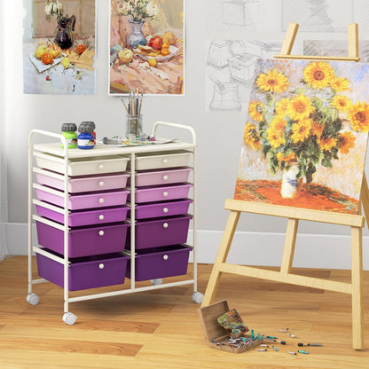 12-Drawer Rolling Storage Cart with Removable Drawers and Lockable Wheels, Purple File Cabinets   at Gallery Canada