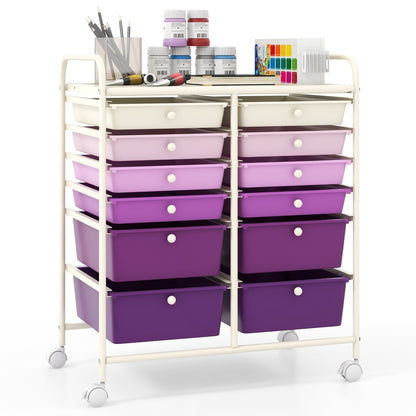 12-Drawer Rolling Storage Cart with Removable Drawers and Lockable Wheels, Purple File Cabinets   at Gallery Canada