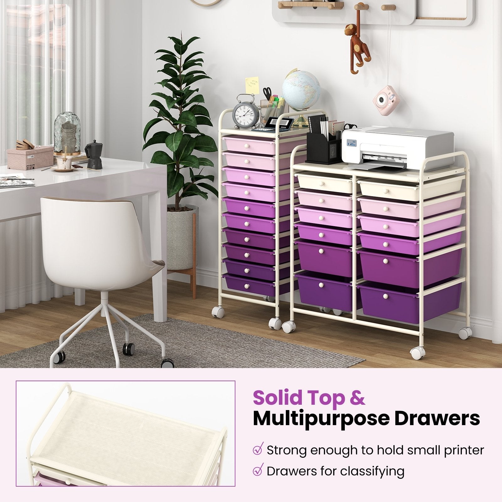 12-Drawer Rolling Storage Cart with Removable Drawers and Lockable Wheels, Purple File Cabinets   at Gallery Canada