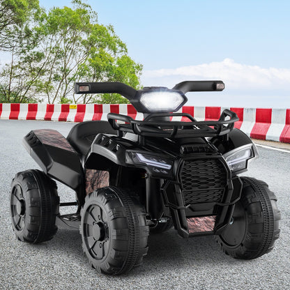 6V Kids ATV Quad Electric Ride On Car with LED Light and MP3-Solid Black, Black & White Powered Ride On Toys   at Gallery Canada