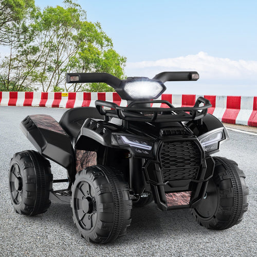 6V Kids ATV Quad Electric Ride On Car with LED Light and MP3-Solid Black, Black & White