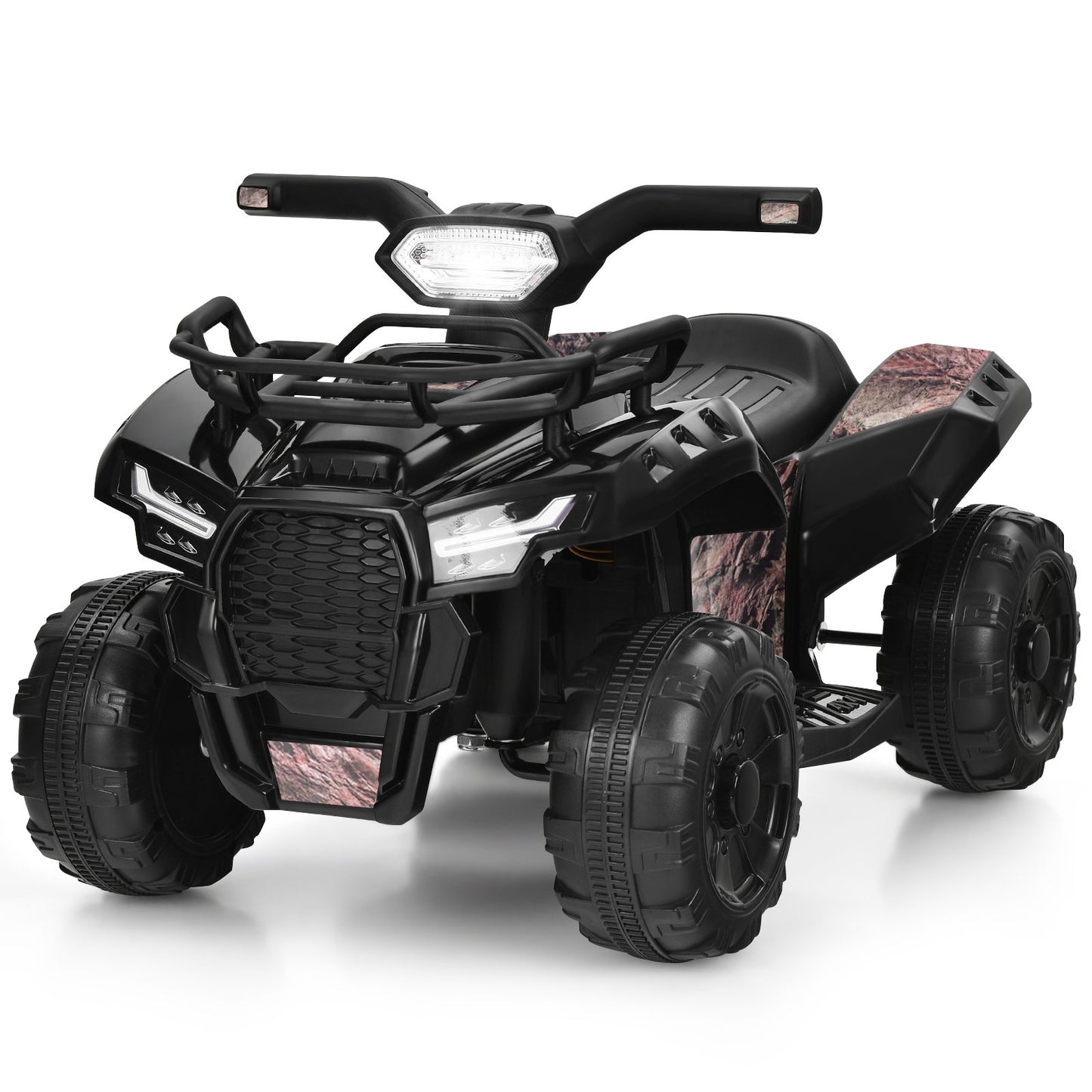 6V Kids ATV Quad Electric Ride On Car with LED Light and MP3-Solid Black, Black & White Powered Ride On Toys Black & White  at Gallery Canada