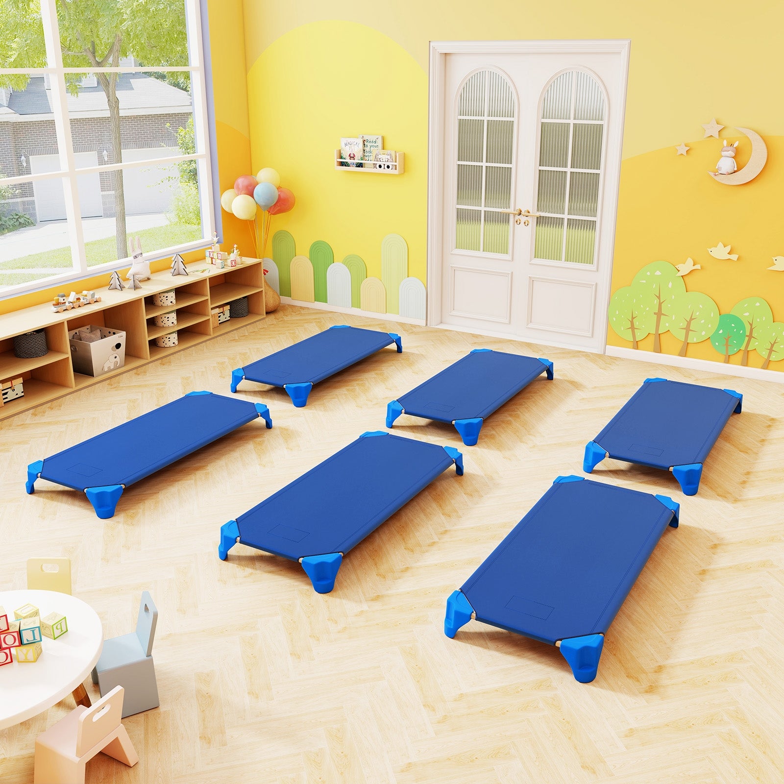 Portable 6 Pack Stackable Daycare Cots Sleeping Bed for Kids 52 Inch, Blue Toddler Beds at Gallery Canada