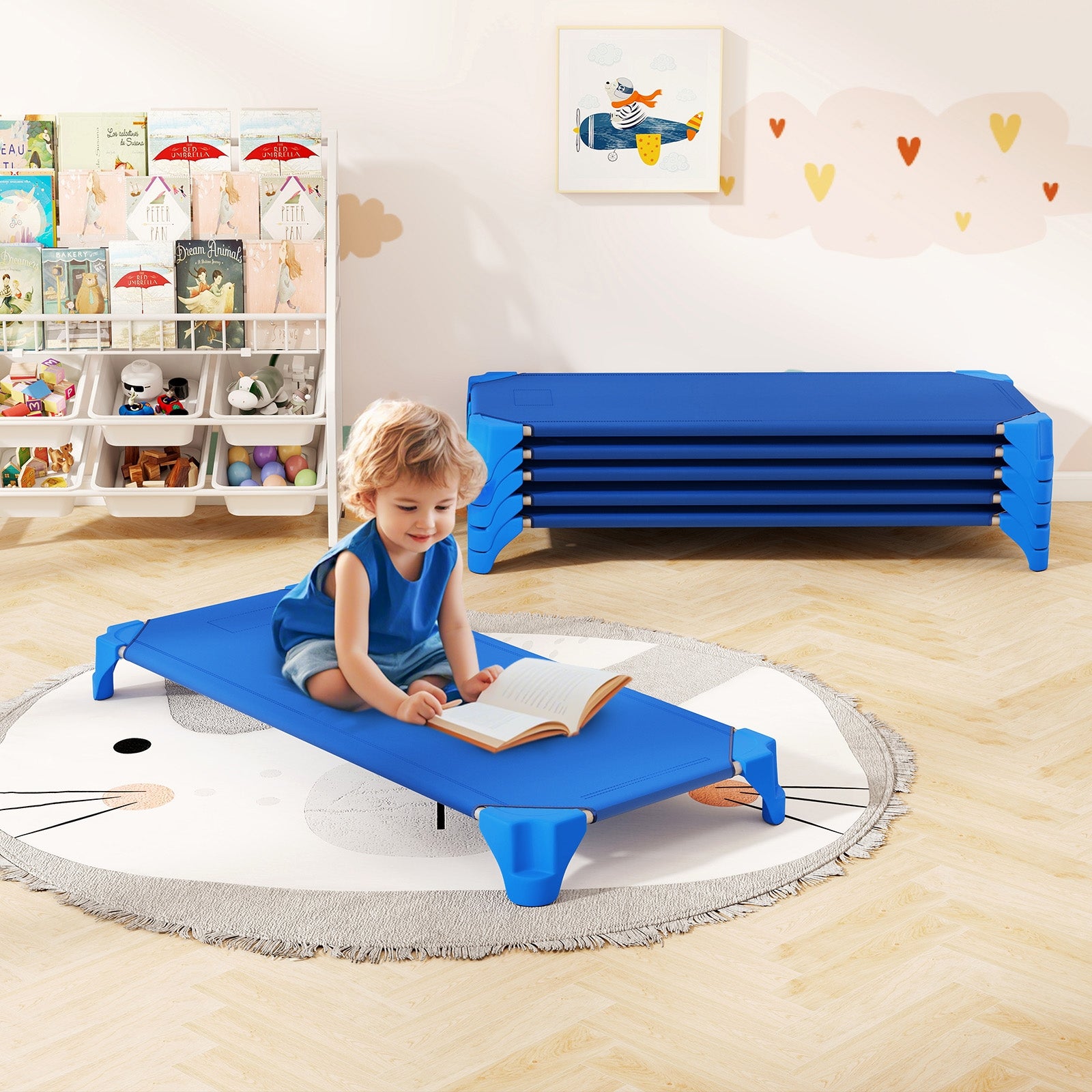 Portable 6 Pack Stackable Daycare Cots Sleeping Bed for Kids 52 Inch, Blue Toddler Beds at Gallery Canada