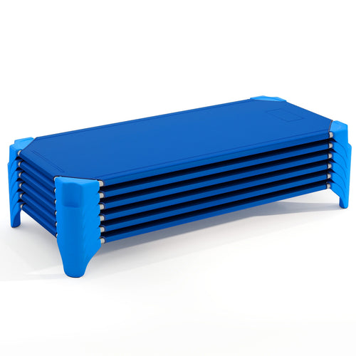 Portable 6 Pack Stackable Daycare Cots Sleeping Bed for Kids 52 Inch, Blue