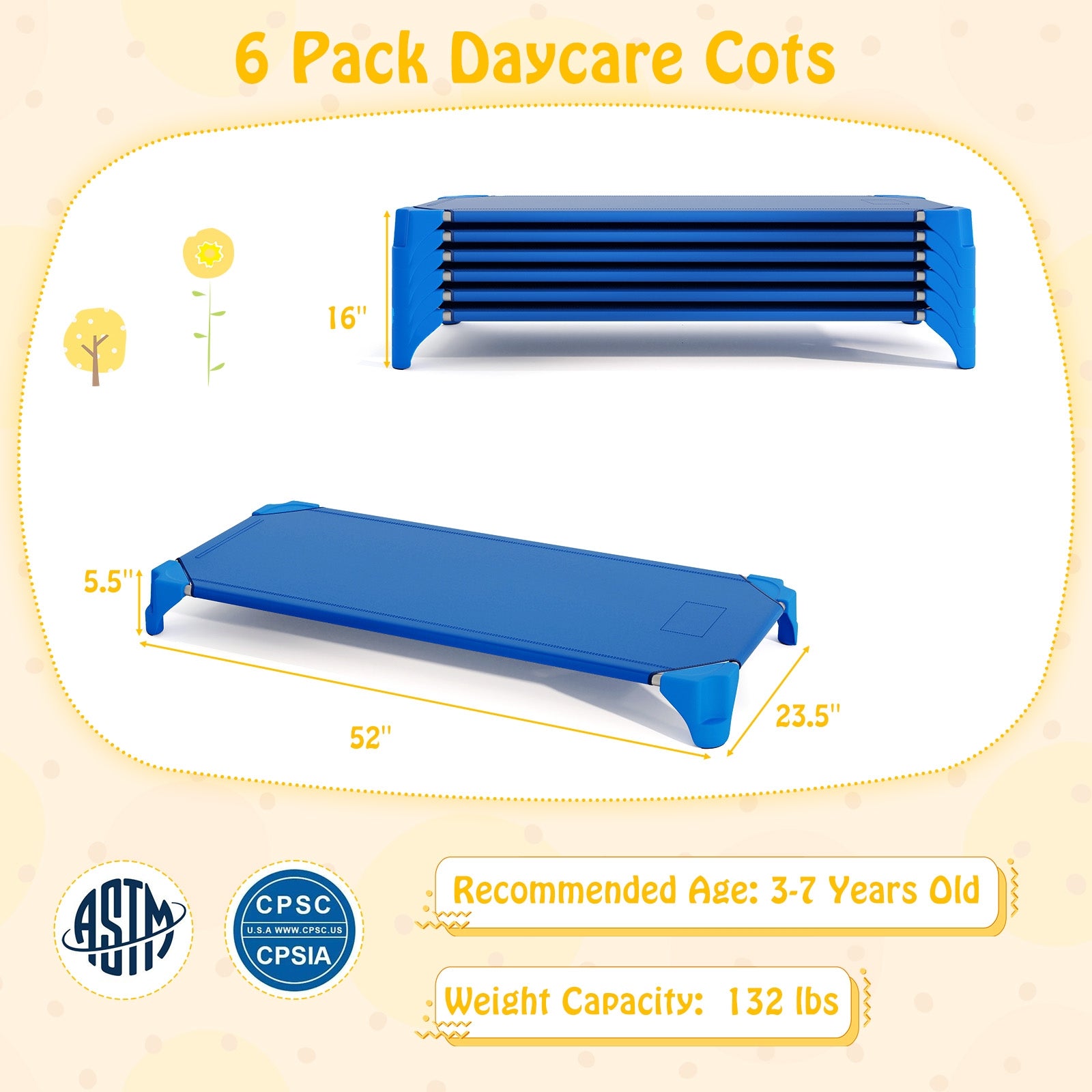 Portable 6 Pack Stackable Daycare Cots Sleeping Bed for Kids 52 Inch, Blue Toddler Beds at Gallery Canada