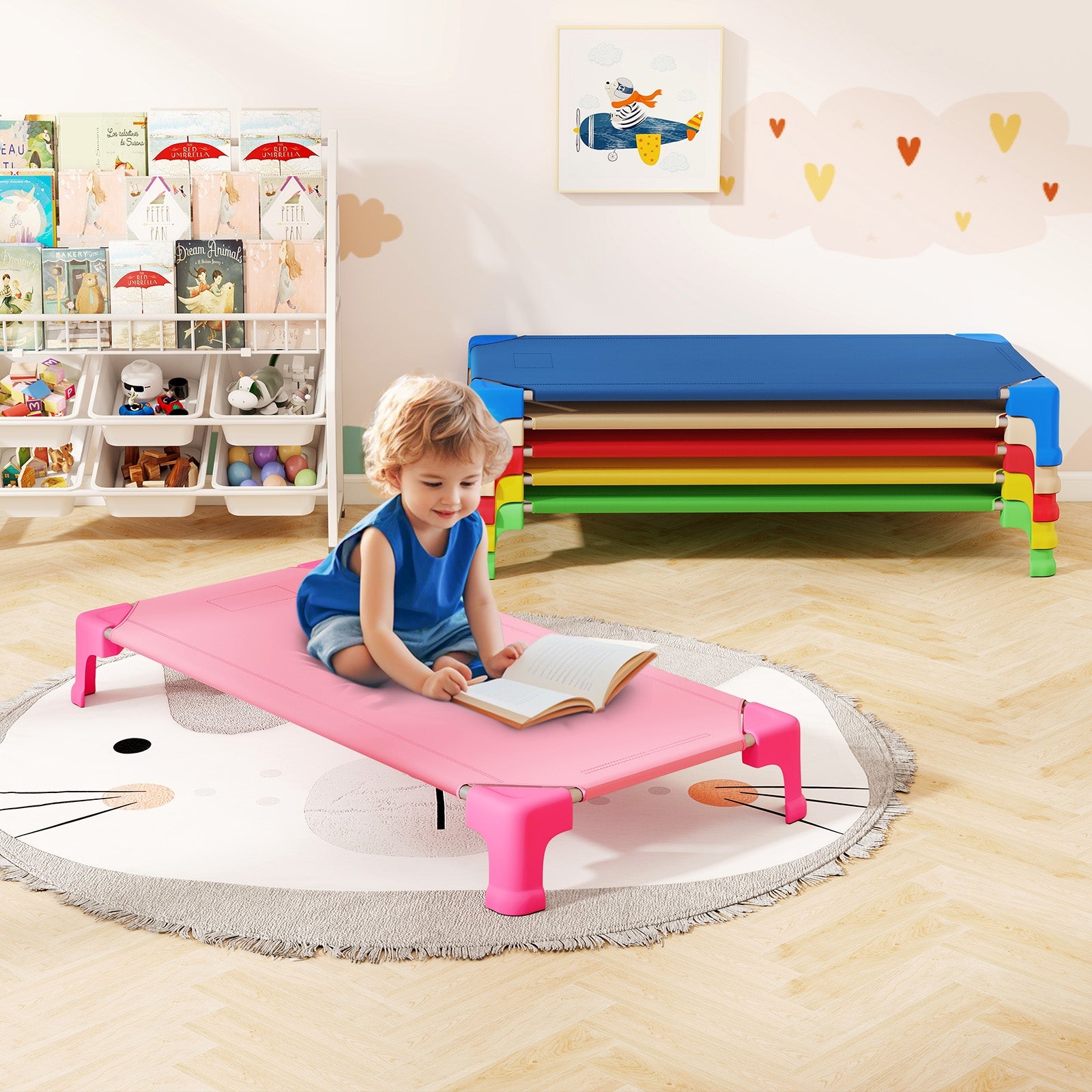 Portable 6 Pack Stackable Daycare Cots Sleeping Bed for Kids 53 Inch, Multicolor Toddler Beds at Gallery Canada