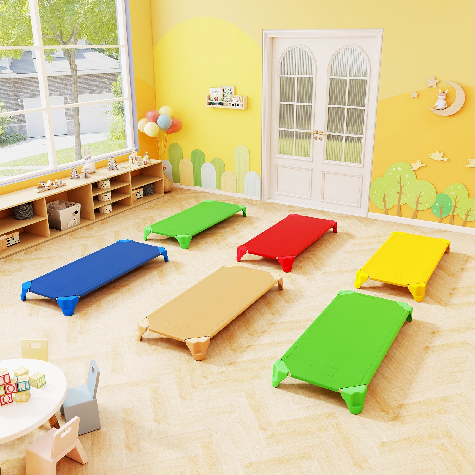 Portable 6 Pack Stackable Daycare Cots Sleeping Bed for Kids 52 Inch, Multicolor Toddler Beds at Gallery Canada