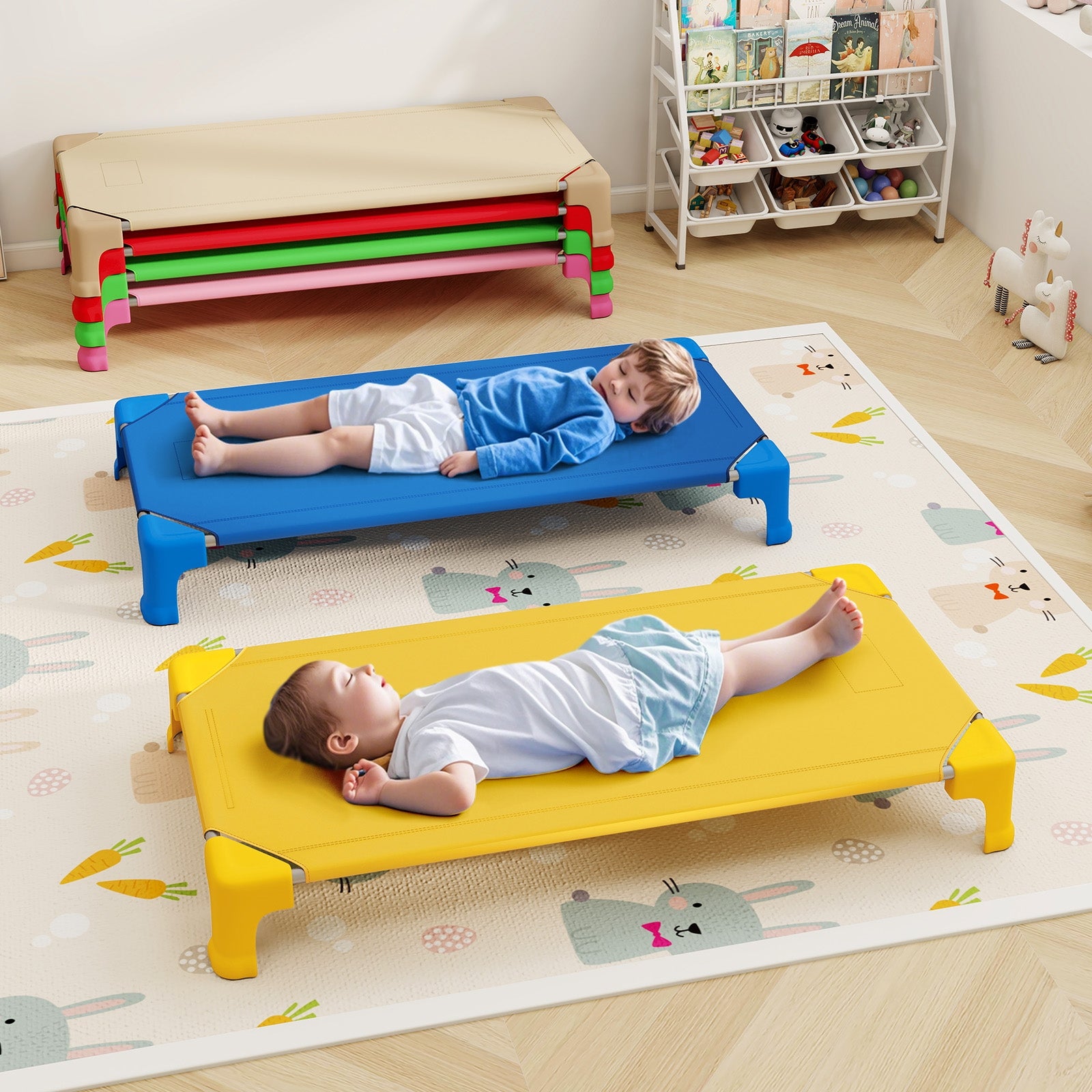 Portable 6 Pack Stackable Daycare Cots Sleeping Bed for Kids 53 Inch, Multicolor Toddler Beds at Gallery Canada