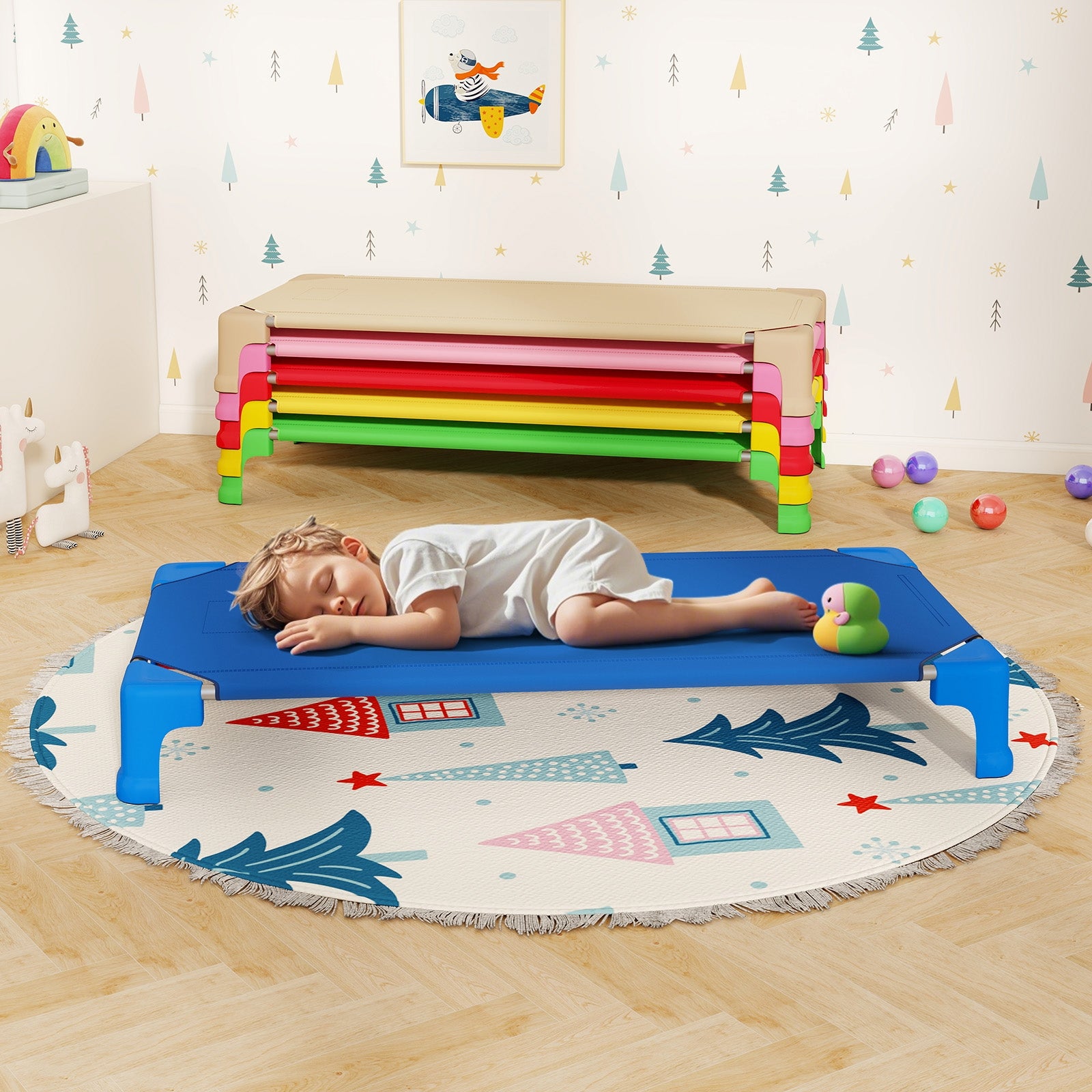 Portable 6 Pack Stackable Daycare Cots Sleeping Bed for Kids 53 Inch, Multicolor Toddler Beds at Gallery Canada
