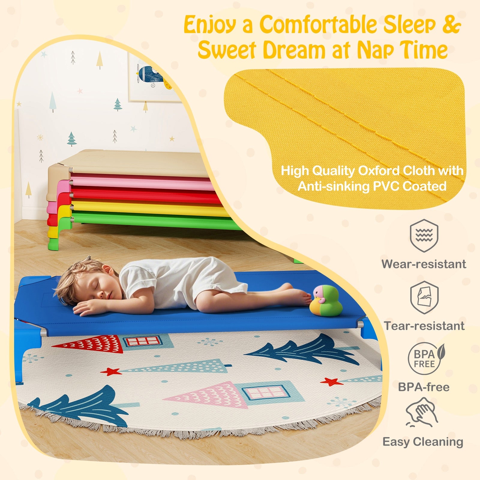Portable 6 Pack Stackable Daycare Cots Sleeping Bed for Kids 53 Inch, Multicolor Toddler Beds at Gallery Canada