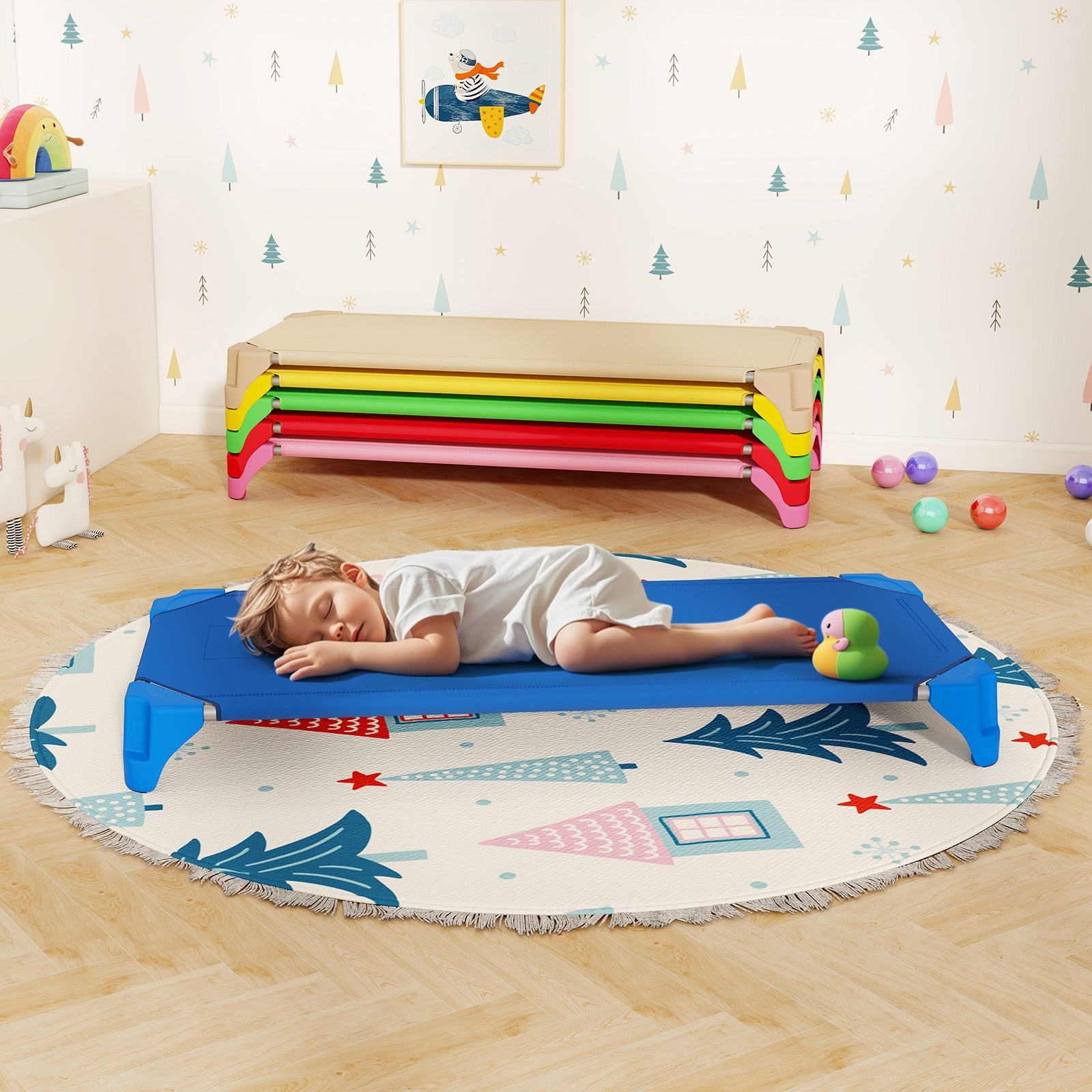 Portable 6 Pack Stackable Daycare Cots Sleeping Bed for Kids 52 Inch, Multicolor Toddler Beds at Gallery Canada