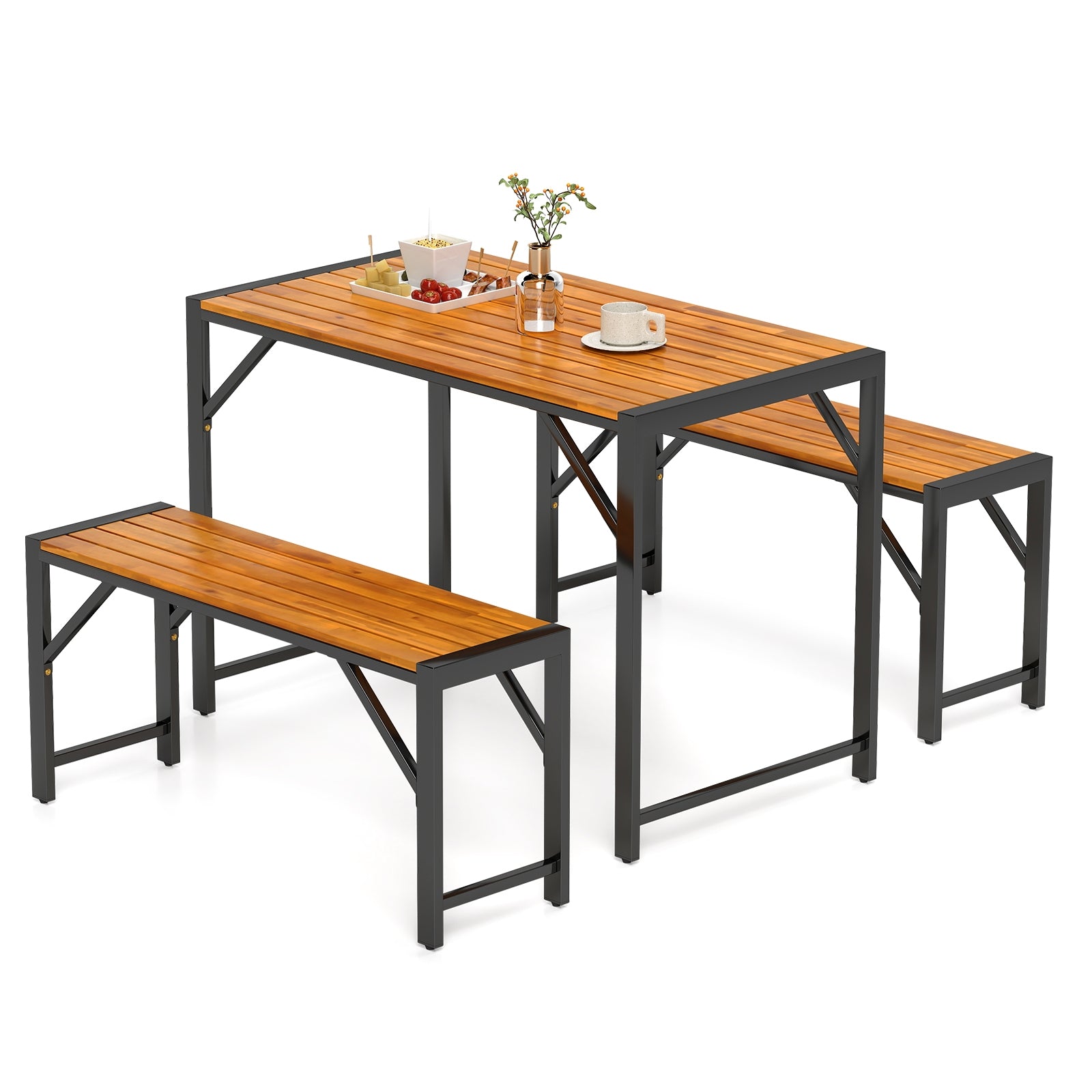 3 Pieces Patio Dining Set with Picnic Table and 2 Benches for 4 People, Natural Patio Dining Sets at Gallery Canada