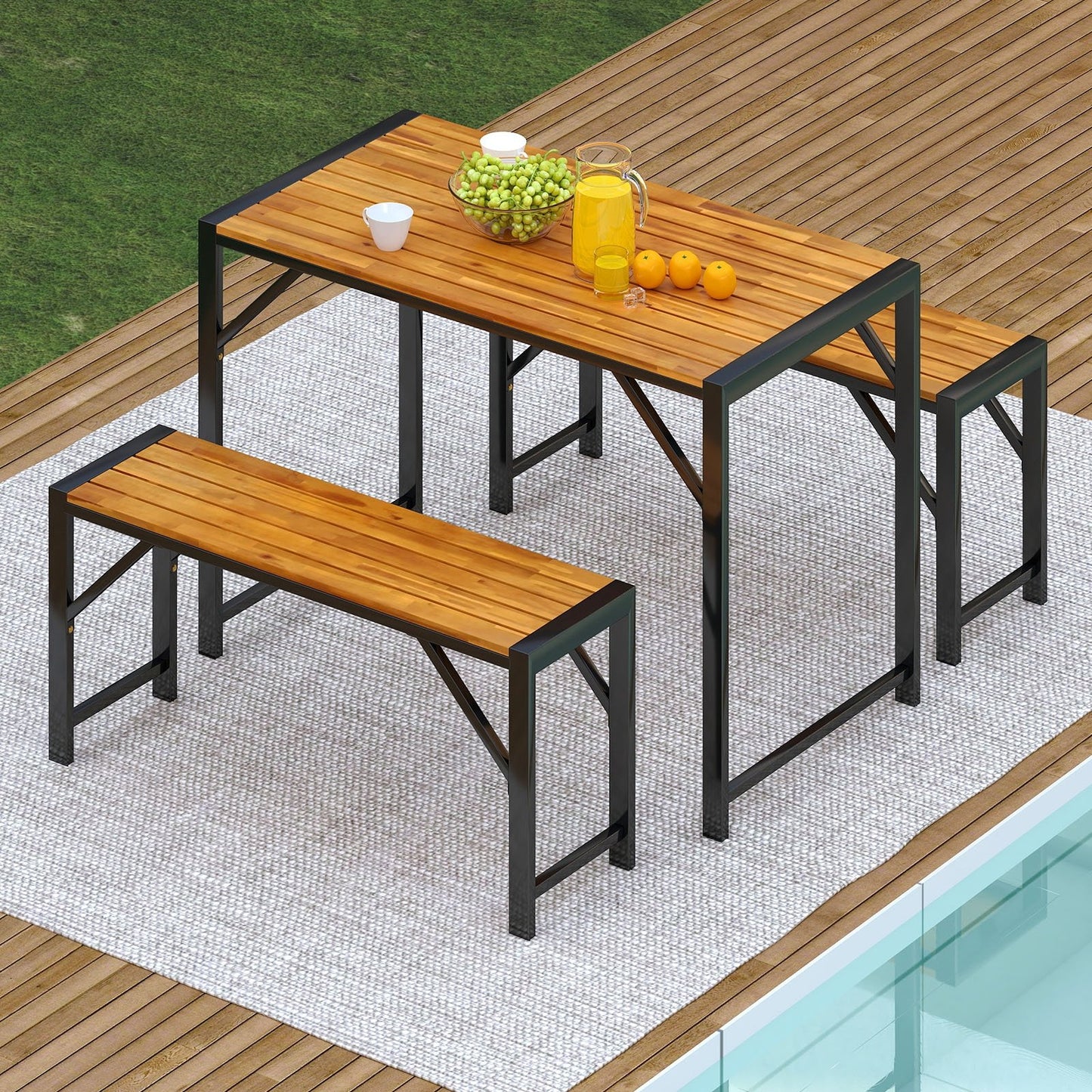 3 Pieces Patio Dining Set with Picnic Table and 2 Benches for 4 People, Natural Patio Dining Sets   at Gallery Canada