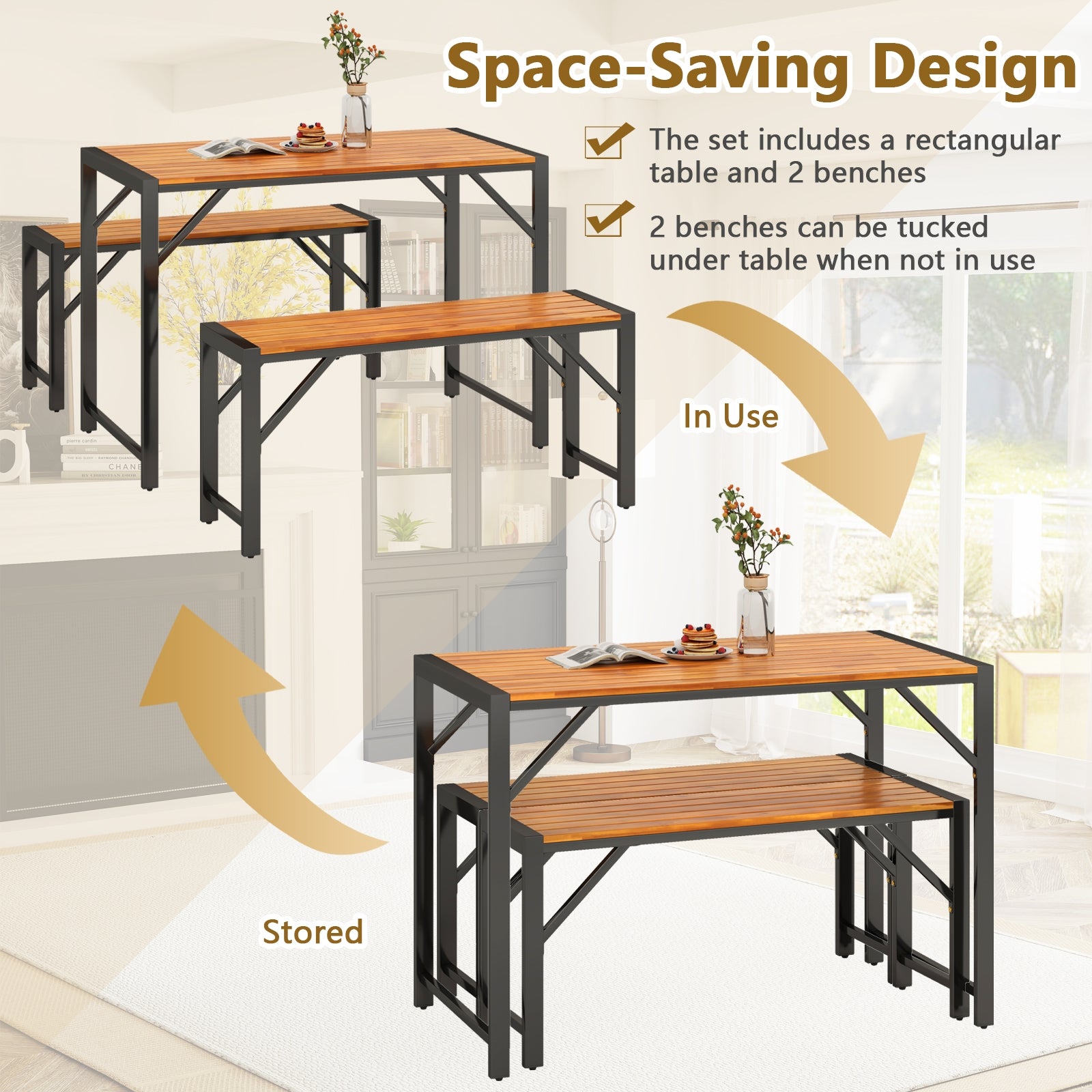 3 Pieces Patio Dining Set with Picnic Table and 2 Benches for 4 People, Natural Patio Dining Sets   at Gallery Canada