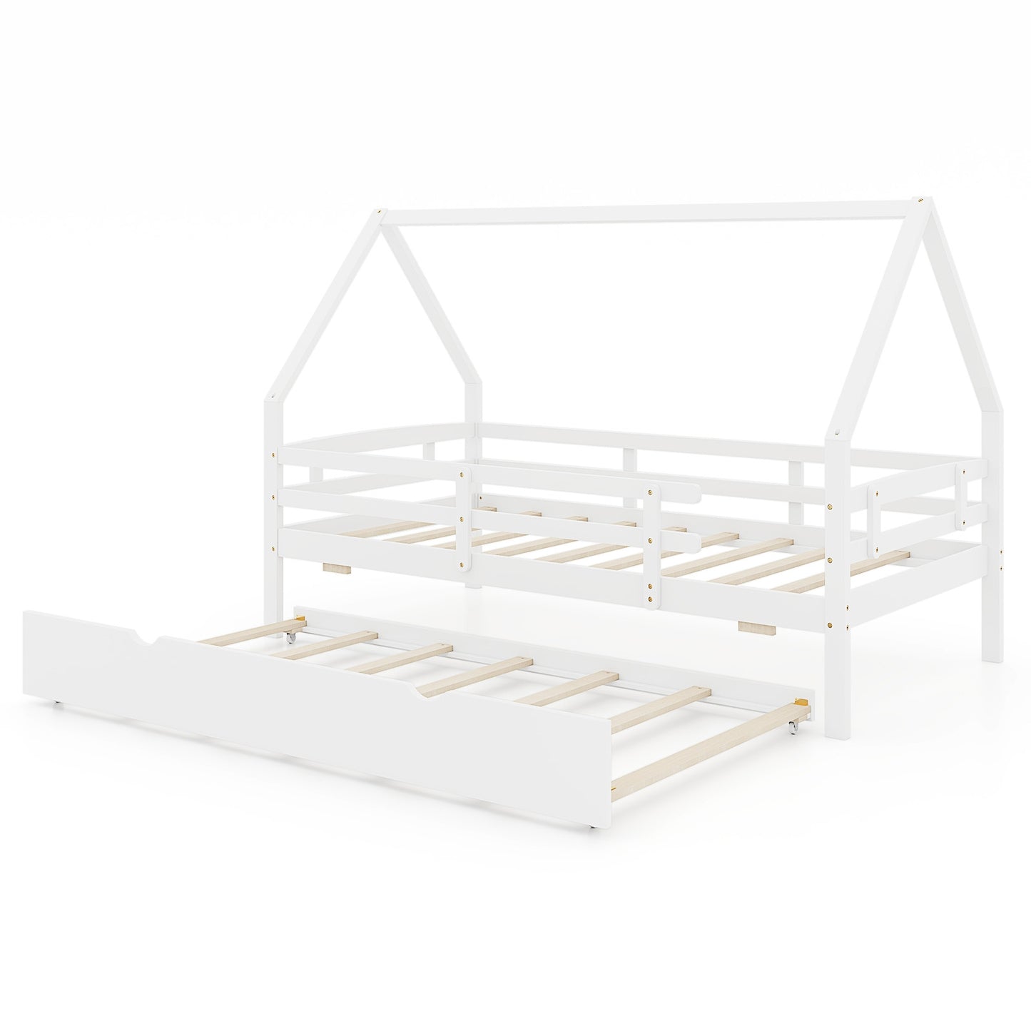 Twin House Bed with Trundle and Fence Rail, White Trundle Bed Frame White  at Gallery Canada