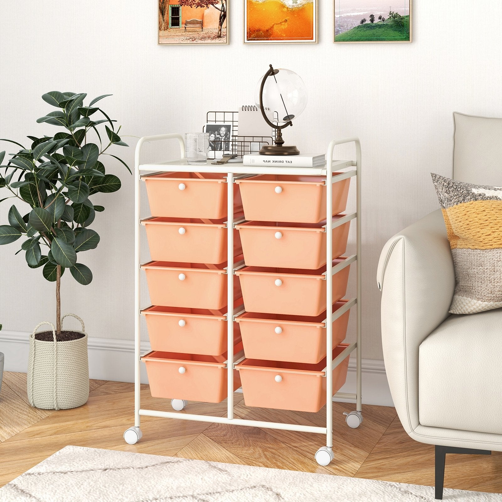 10-Drawer Rolling Storage Cart, Peach File Cabinets   at Gallery Canada