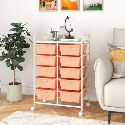 10-Drawer Rolling Storage Cart, Peach File Cabinets   at Gallery Canada