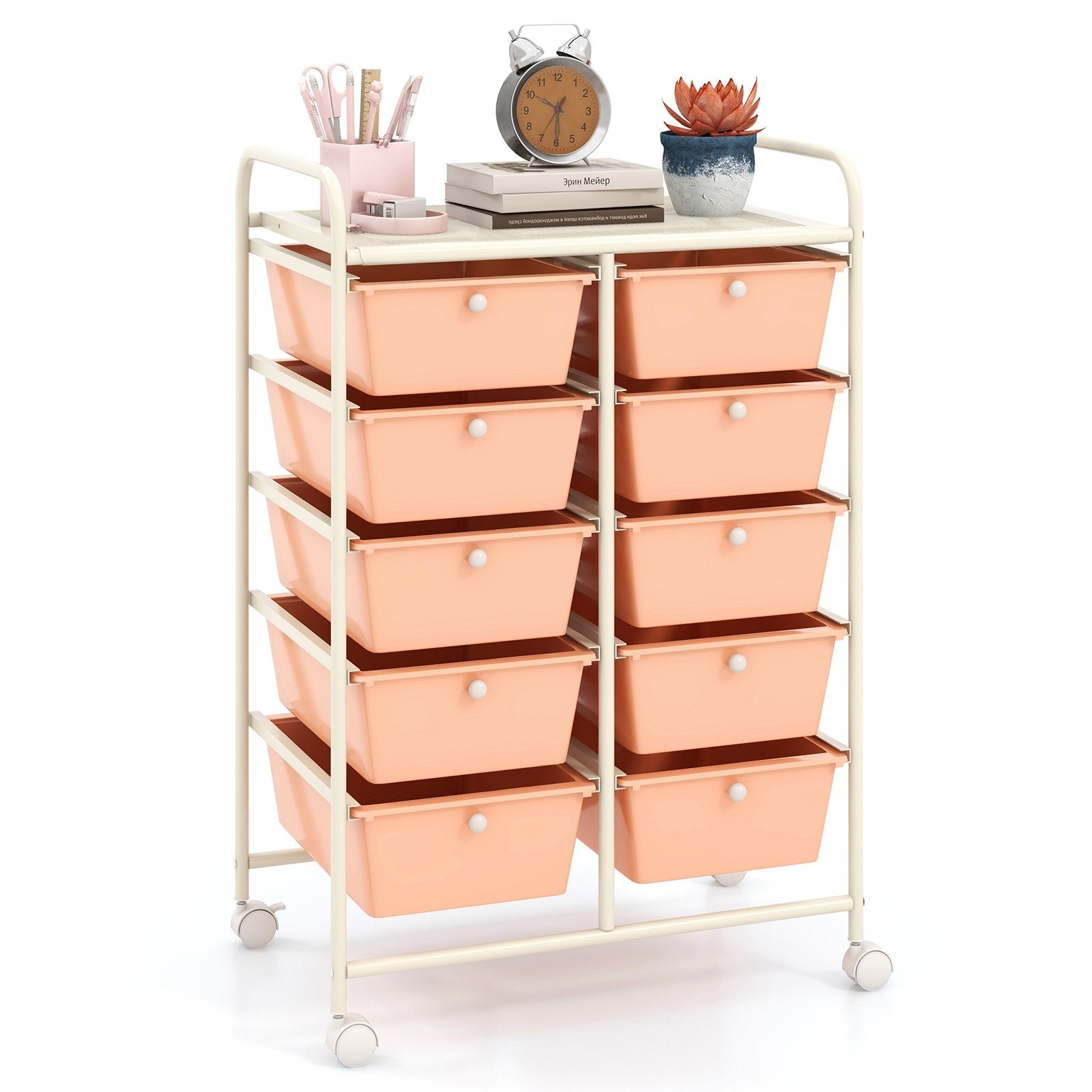 10-Drawer Rolling Storage Cart, Peach File Cabinets Peach  at Gallery Canada