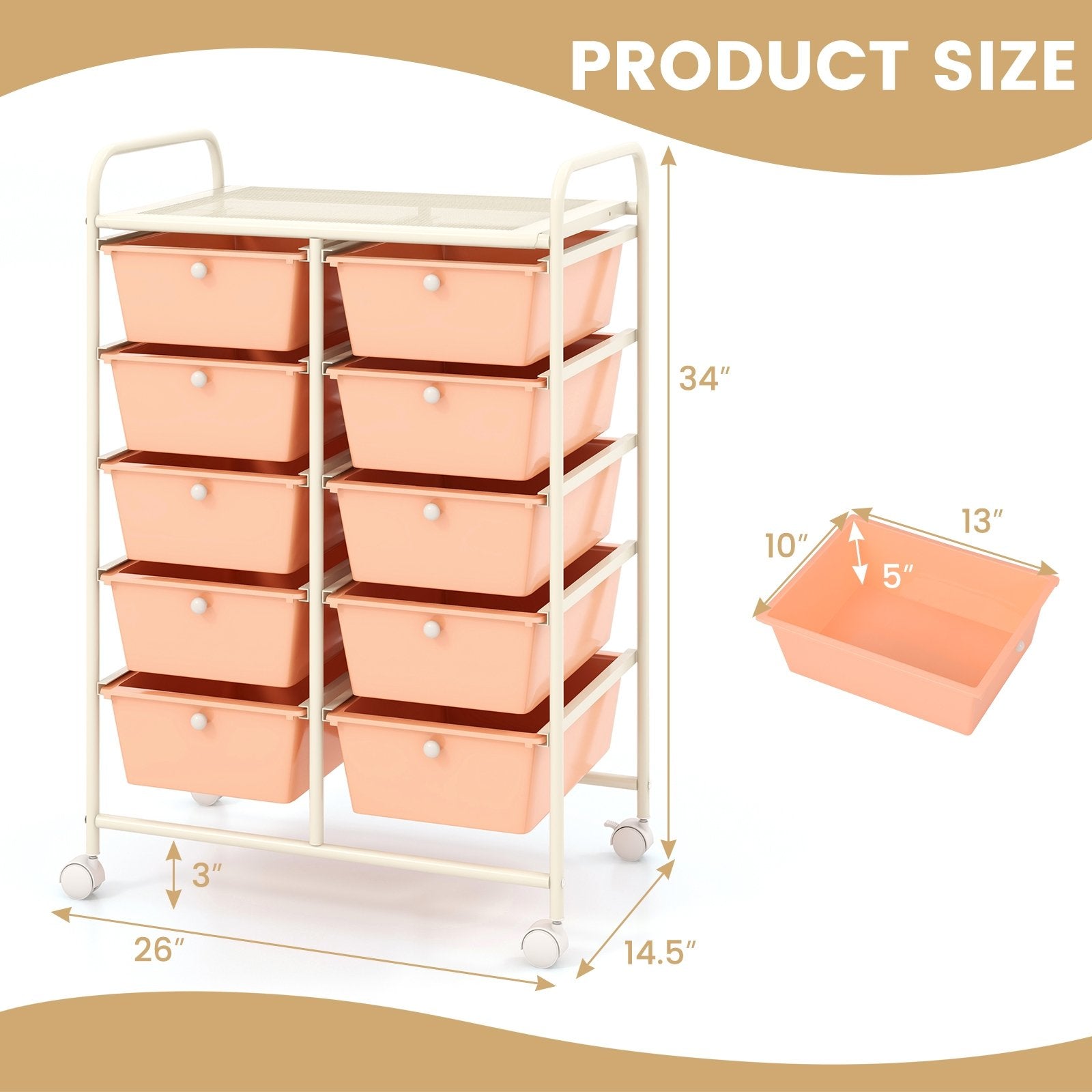 10-Drawer Rolling Storage Cart, Peach File Cabinets   at Gallery Canada