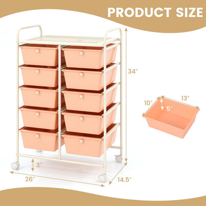 10-Drawer Rolling Storage Cart, Peach File Cabinets   at Gallery Canada