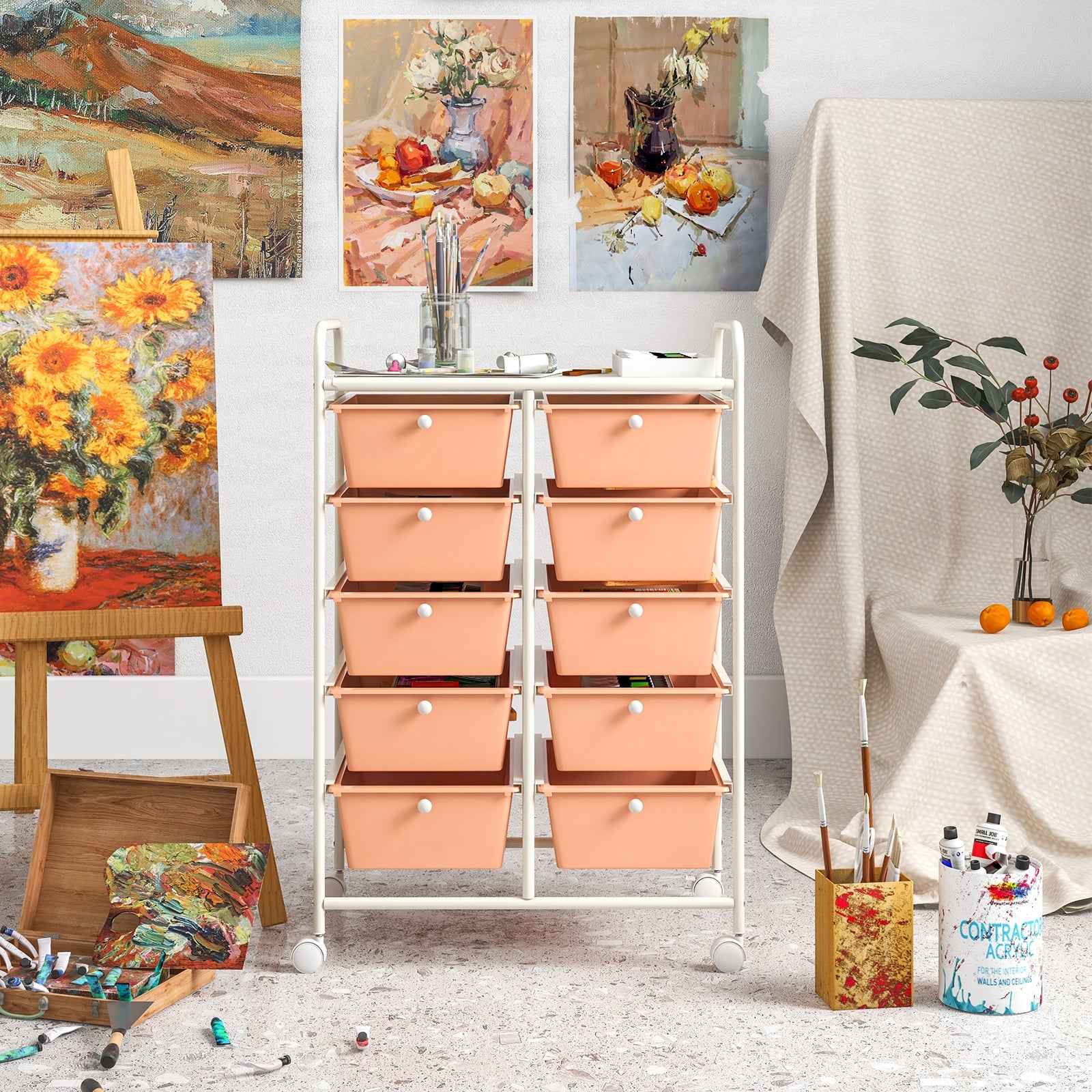 10-Drawer Rolling Storage Cart, Peach File Cabinets   at Gallery Canada