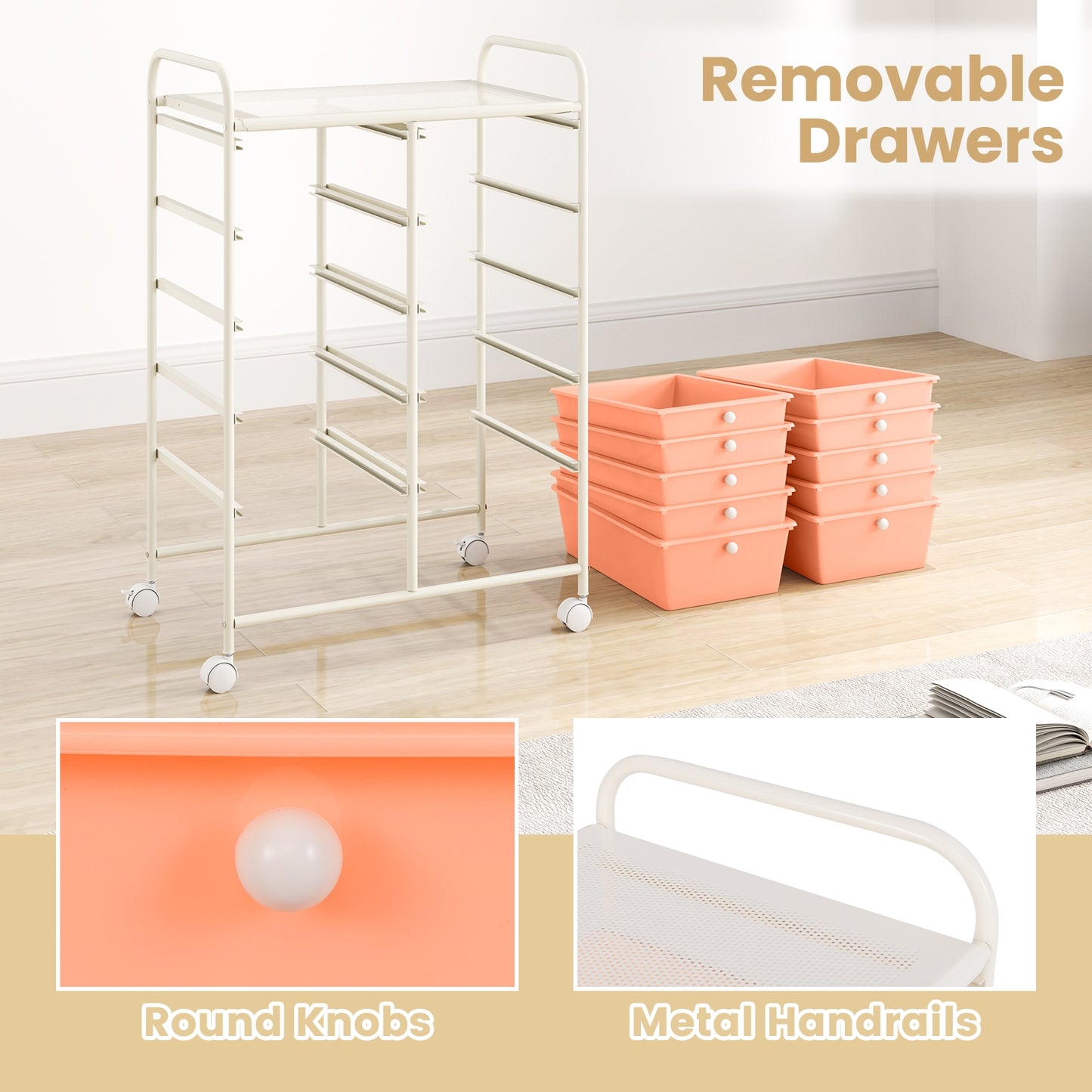 10-Drawer Rolling Storage Cart, Peach File Cabinets   at Gallery Canada