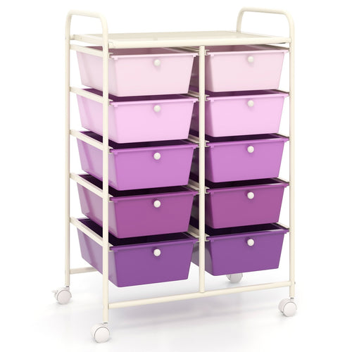 10-Drawer Rolling Storage Cart, Purple