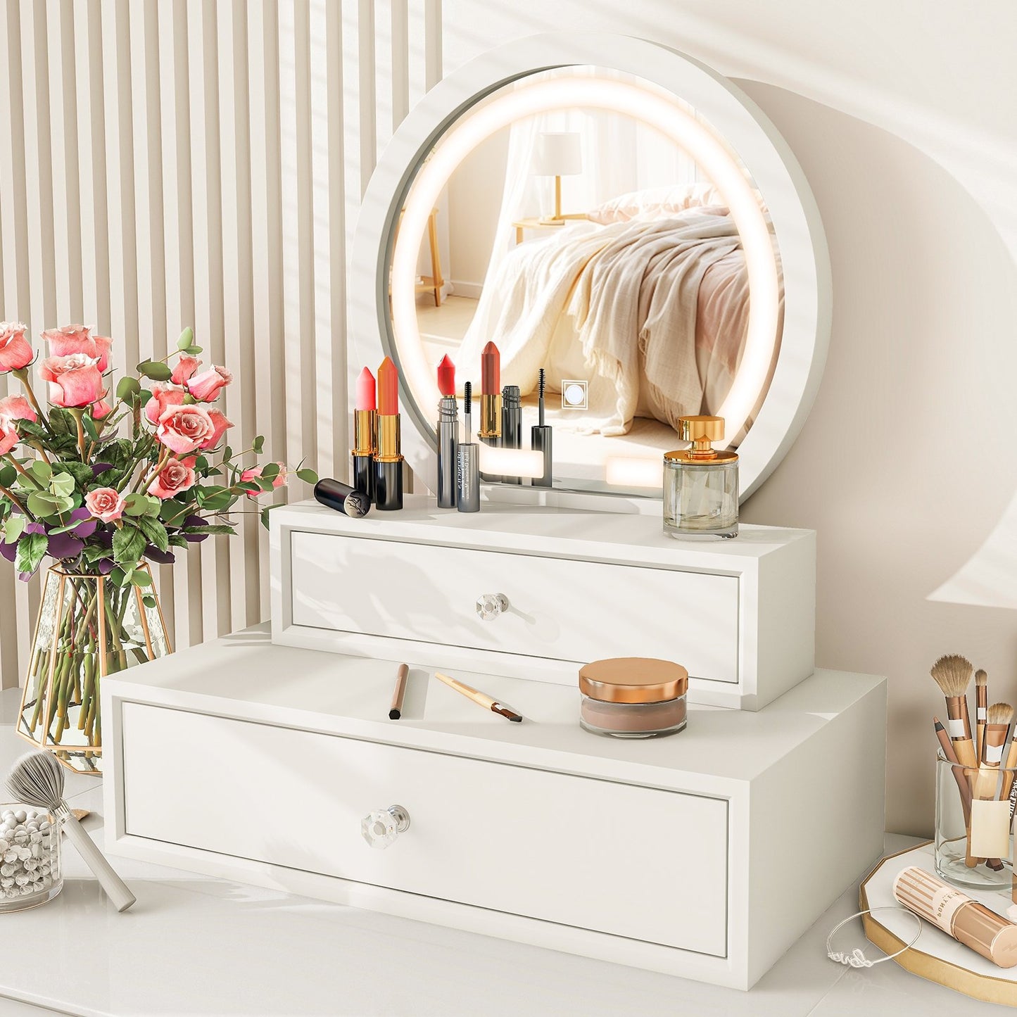 LED Lighted Vanity Mirror for Bedroom Tabletop, White Makeup Vanities   at Gallery Canada