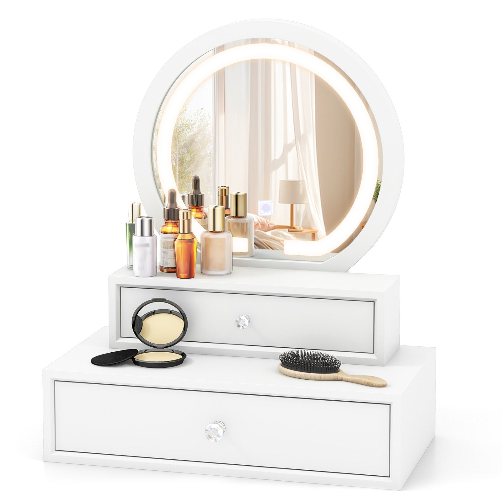 LED Lighted Vanity Mirror for Bedroom Tabletop, White Makeup Vanities   at Gallery Canada