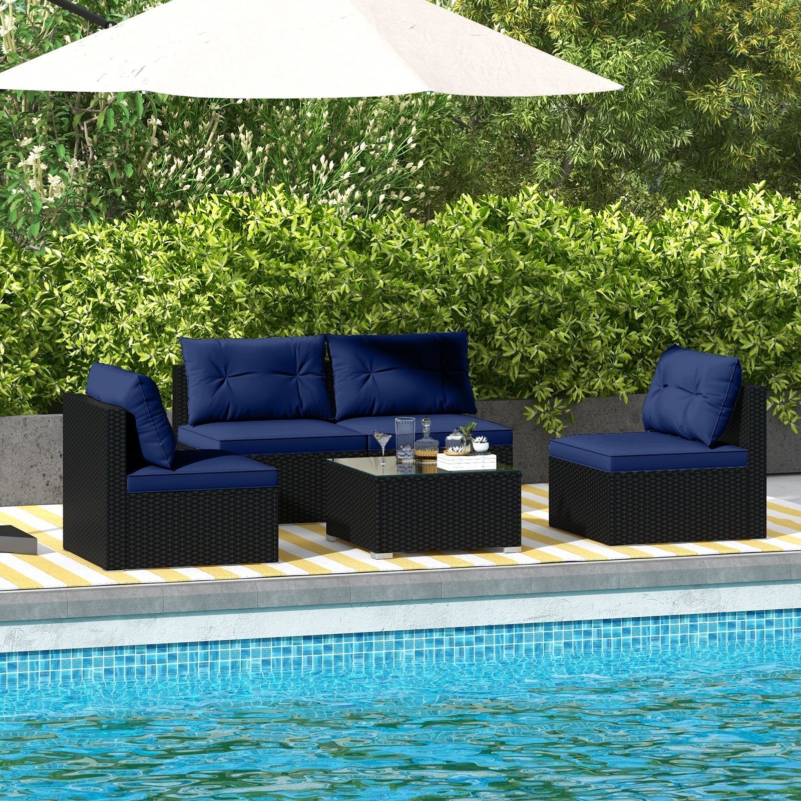 5-Piece Outdoor Patio Furniture Set with Cushions and Coffee Table, Navy Patio Conversation Sets   at Gallery Canada