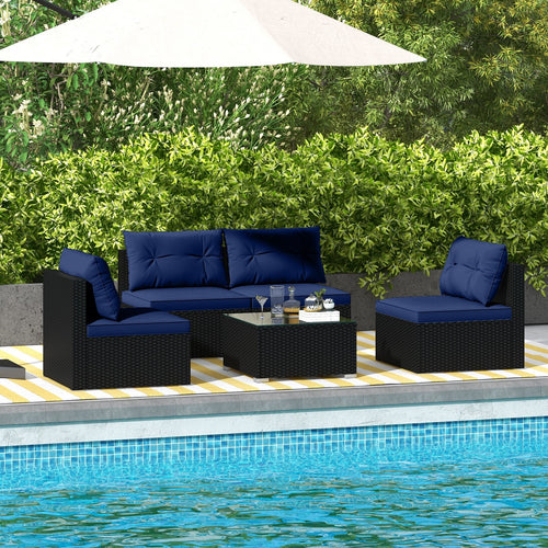 5-Piece Outdoor Patio Furniture Set with Cushions and Coffee Table, Navy