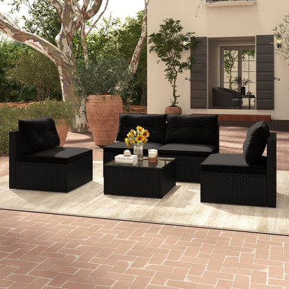 5-Piece Outdoor Patio Furniture Set with Cushions and Coffee Table, Black Patio Conversation Sets   at Gallery Canada