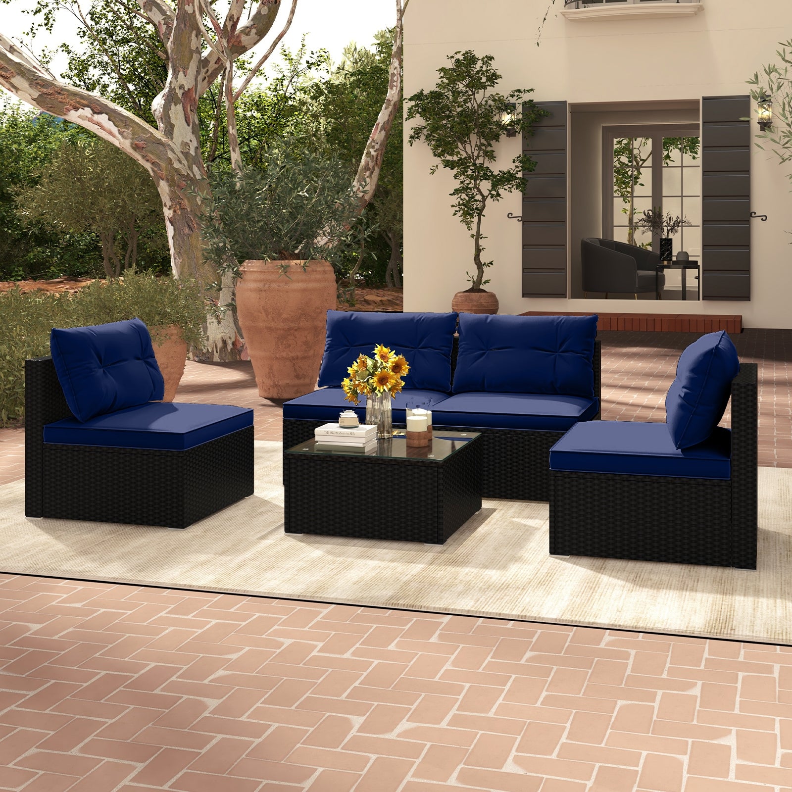 5-Piece Outdoor Patio Furniture Set with Cushions and Coffee Table, Navy Patio Conversation Sets   at Gallery Canada