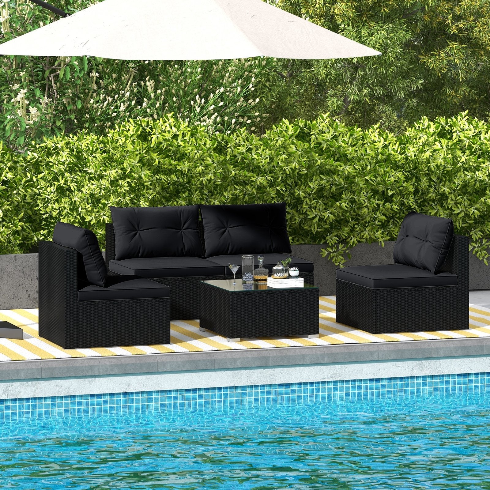 5-Piece Outdoor Patio Furniture Set with Cushions and Coffee Table, Black Patio Conversation Sets   at Gallery Canada