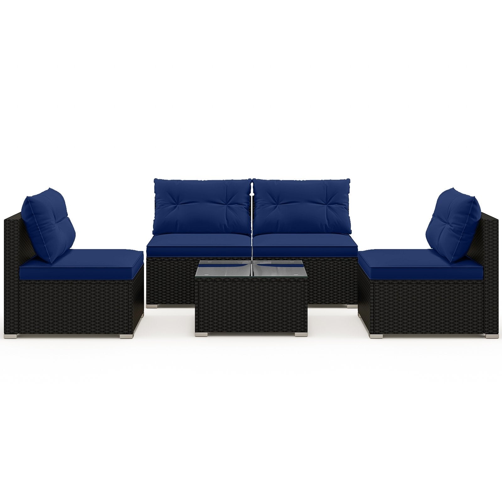 5-Piece Outdoor Patio Furniture Set with Cushions and Coffee Table, Navy Patio Conversation Sets Navy  at Gallery Canada