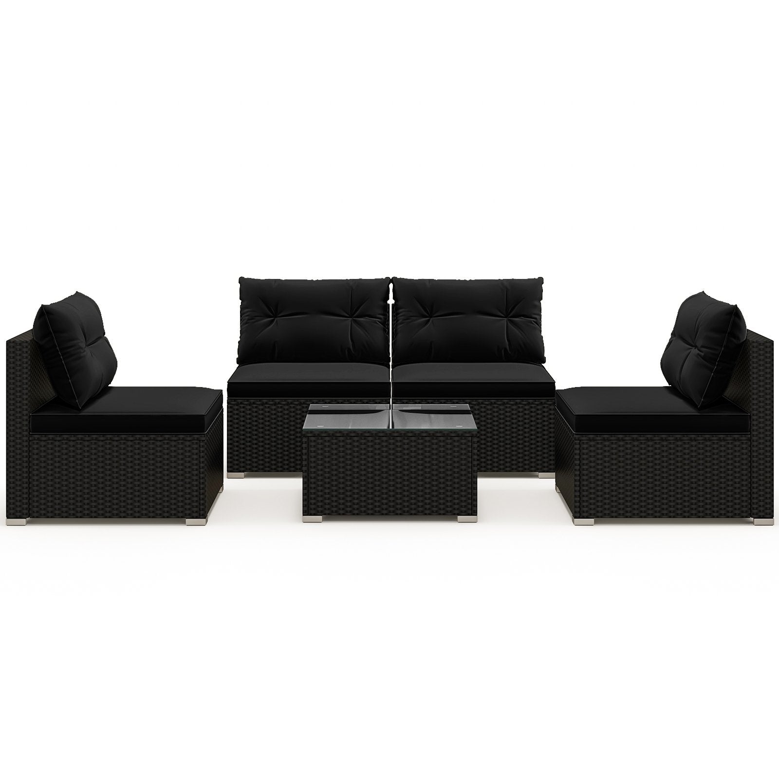 5-Piece Outdoor Patio Furniture Set with Cushions and Coffee Table, Black Patio Conversation Sets Black  at Gallery Canada