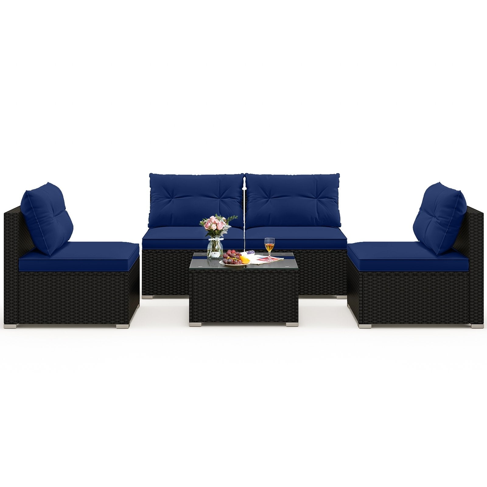 5-Piece Outdoor Patio Furniture Set with Cushions and Coffee Table, Navy Patio Conversation Sets   at Gallery Canada