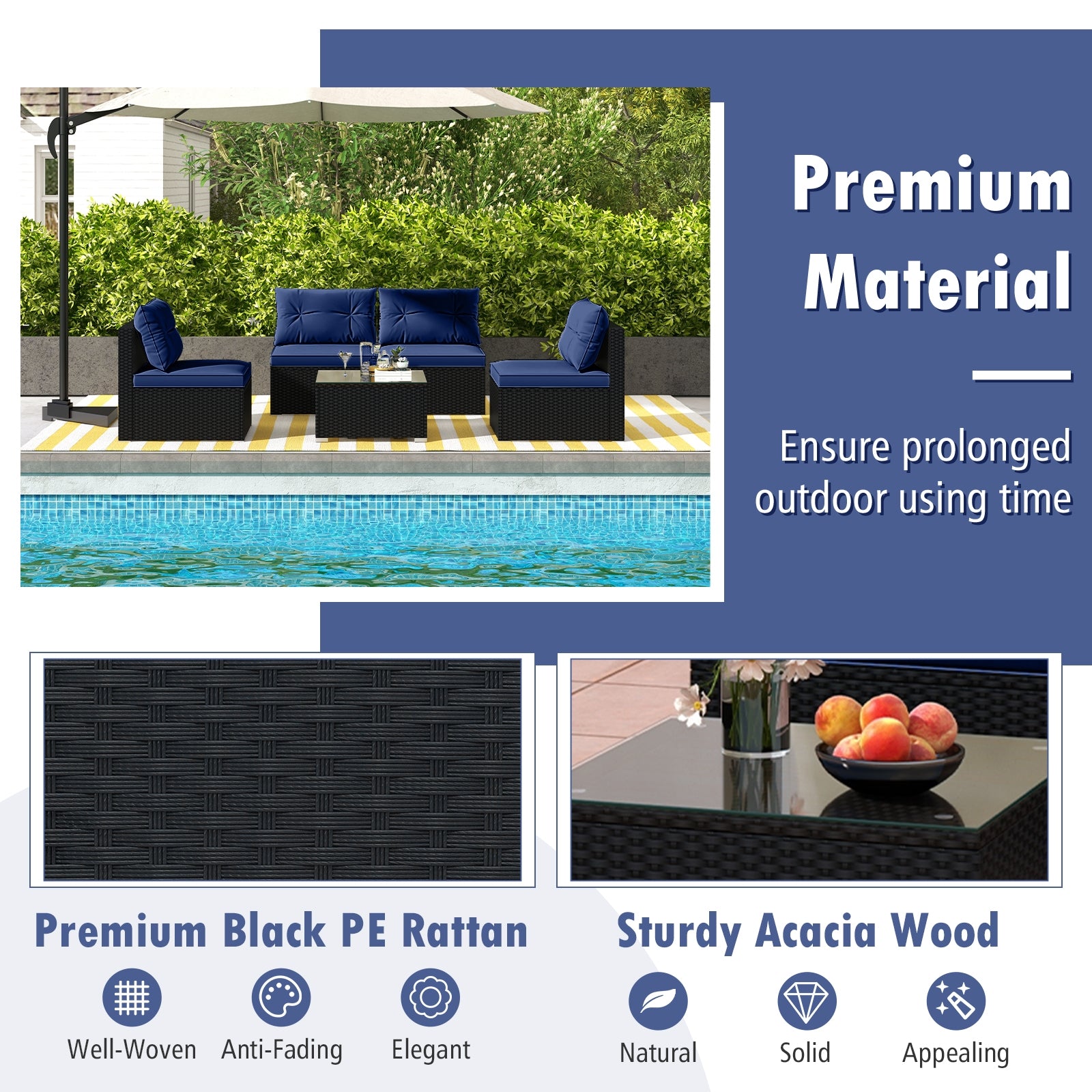 5-Piece Outdoor Patio Furniture Set with Cushions and Coffee Table, Navy Patio Conversation Sets   at Gallery Canada