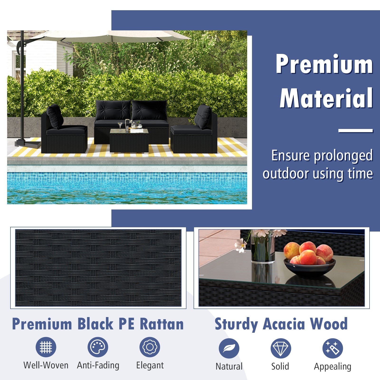 5-Piece Outdoor Patio Furniture Set with Cushions and Coffee Table, Black Patio Conversation Sets   at Gallery Canada