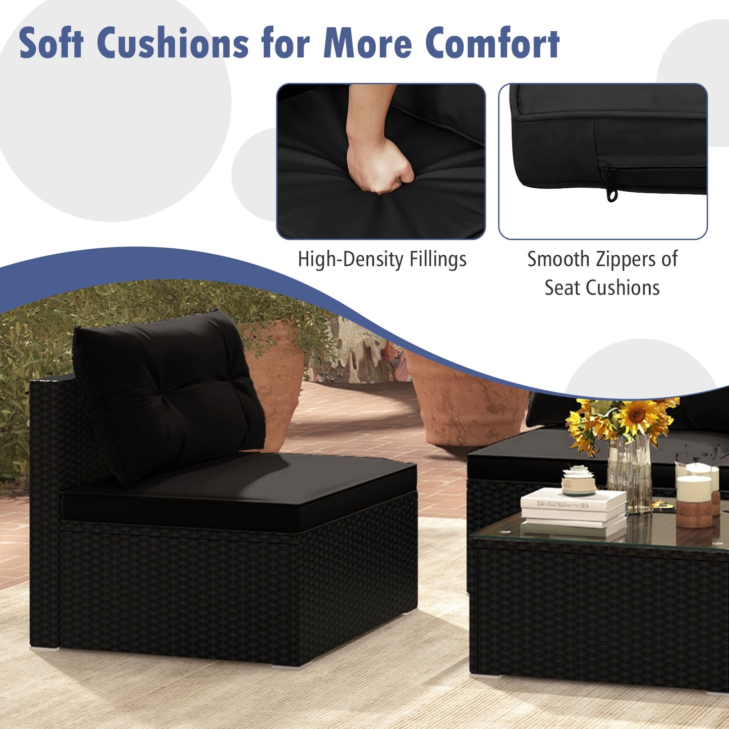 5-Piece Outdoor Patio Furniture Set with Cushions and Coffee Table, Black Patio Conversation Sets   at Gallery Canada