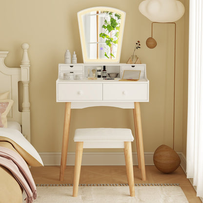 Vanity Desk Set with 3-Color Adjustable LED Lighted Mirror and Drawers, White Makeup Vanities   at Gallery Canada