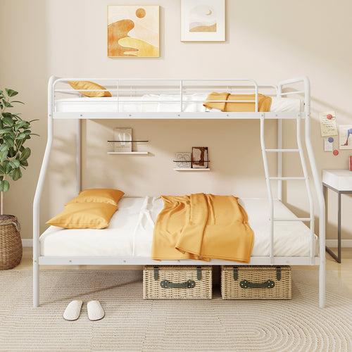 Twin Over Full Bunk Bed with Ladder and Full-length Guardrails, White