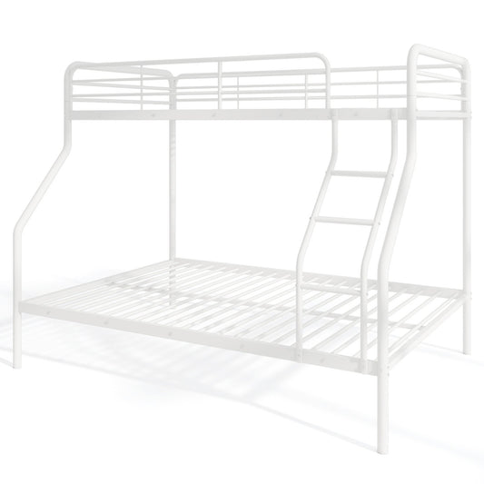 Twin Over Full Bunk Bed with Ladder and Full-length Guardrails, White Bunk Bed Frame White  at Gallery Canada