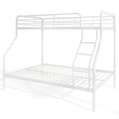 Twin Over Full Bunk Bed with Ladder and Full-length Guardrails, White