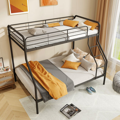 Twin Over Full Bunk Bed with Ladder and Full-length Guardrails, Black Bunk Bed Frame   at Gallery Canada