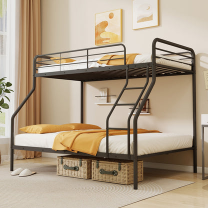 Twin Over Full Bunk Bed with Ladder and Full-length Guardrails, Black Bunk Bed Frame   at Gallery Canada