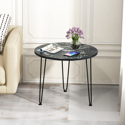 Round Coffee Table with Thickened Tabletop and Metal Tripod Legs, Black End & Side Tables   at Gallery Canada